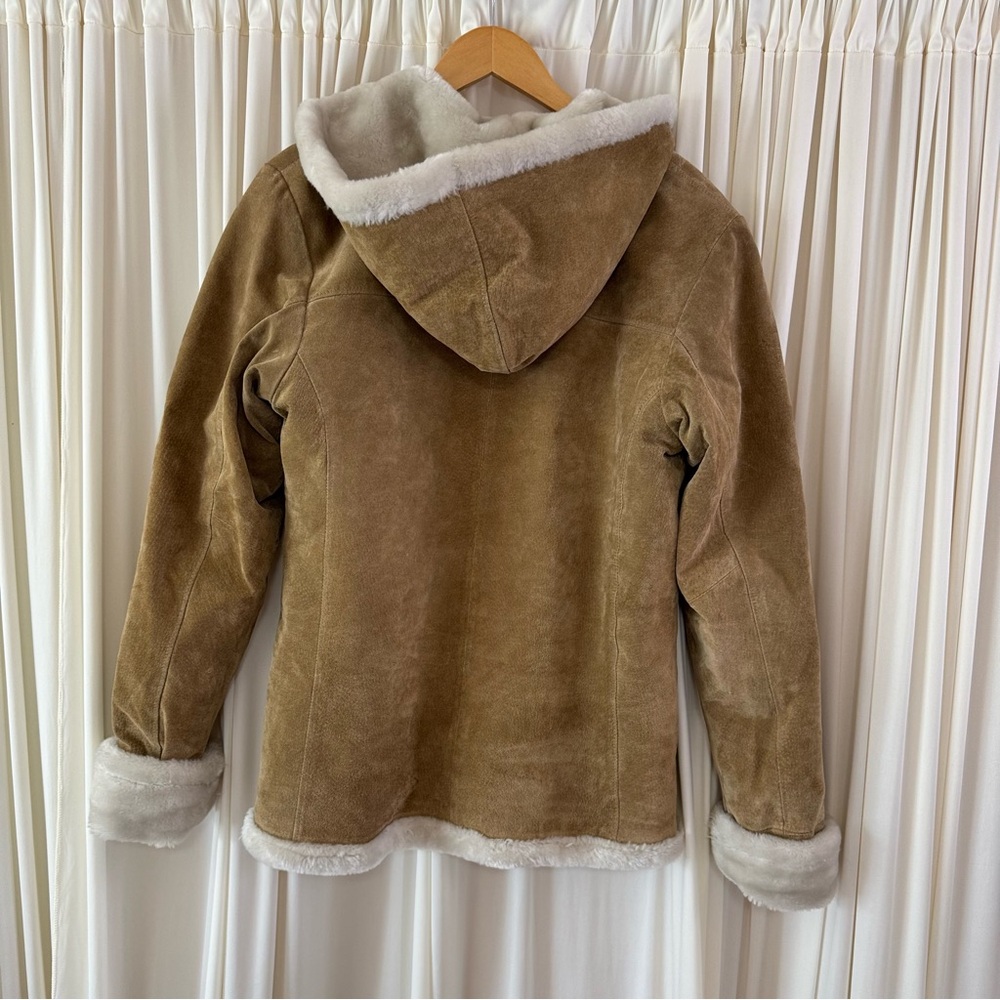 Adler Tan Suede‎ Jacket Faux Fur Lining Collar & Hood Vtg Y2k 90s Winter Cozy - Picture 6 of 7